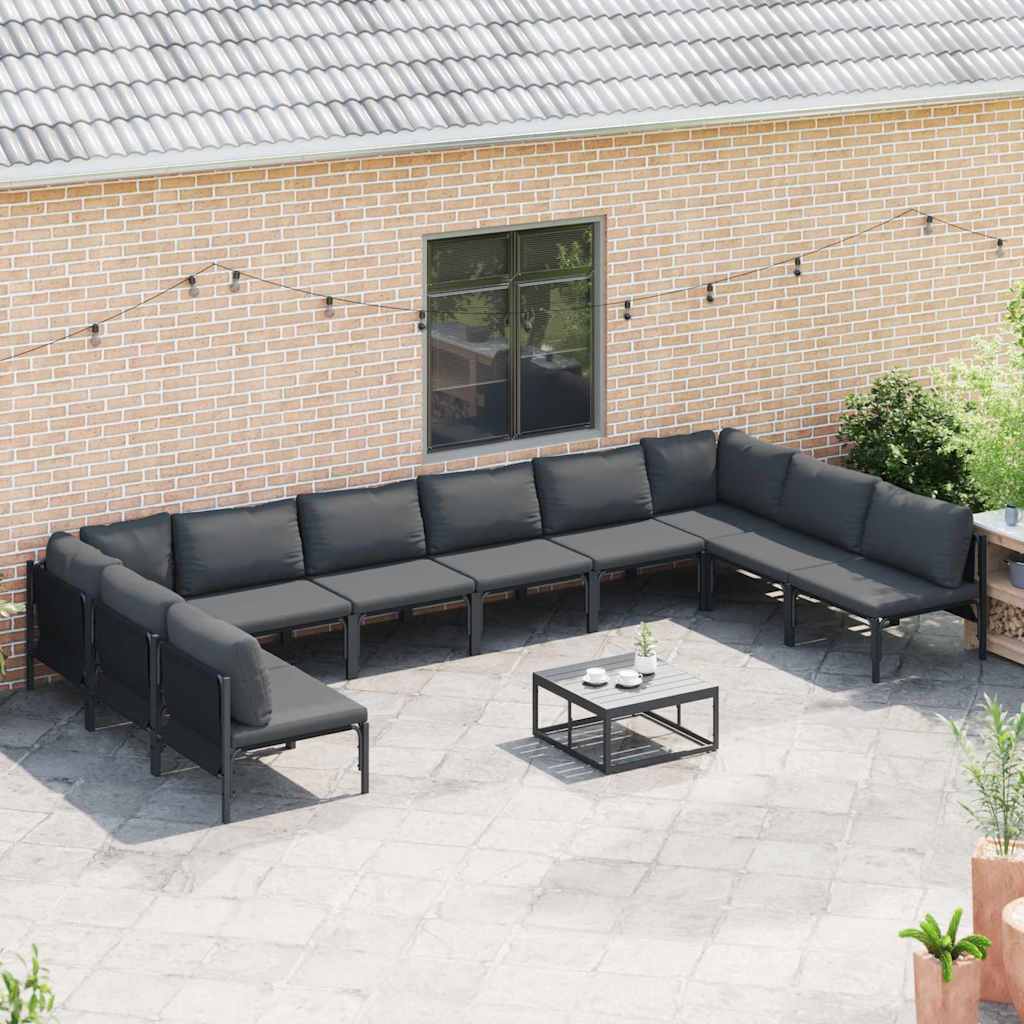 Garden Sofa Set with Cushion 10 pcs Black Steel