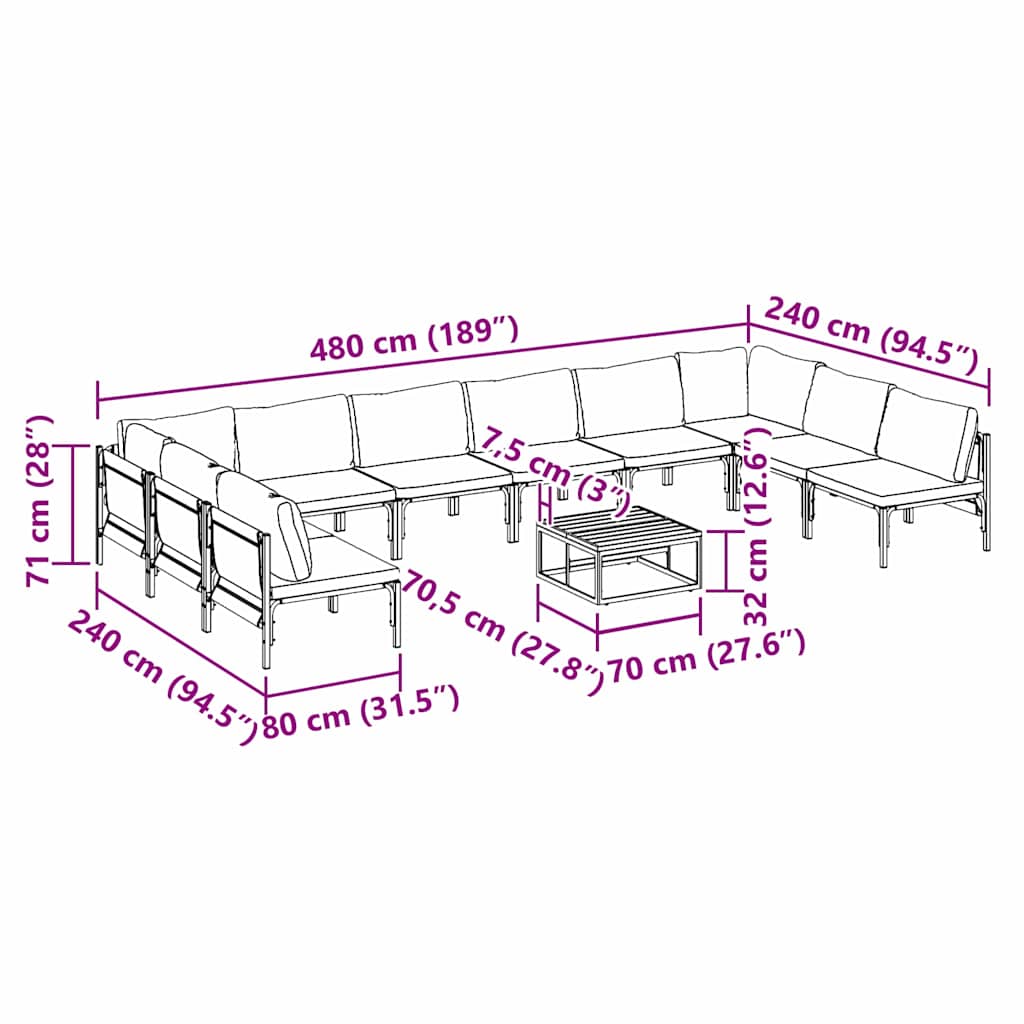 Garden Sofa Set with Cushion 11 pcs Black Steel