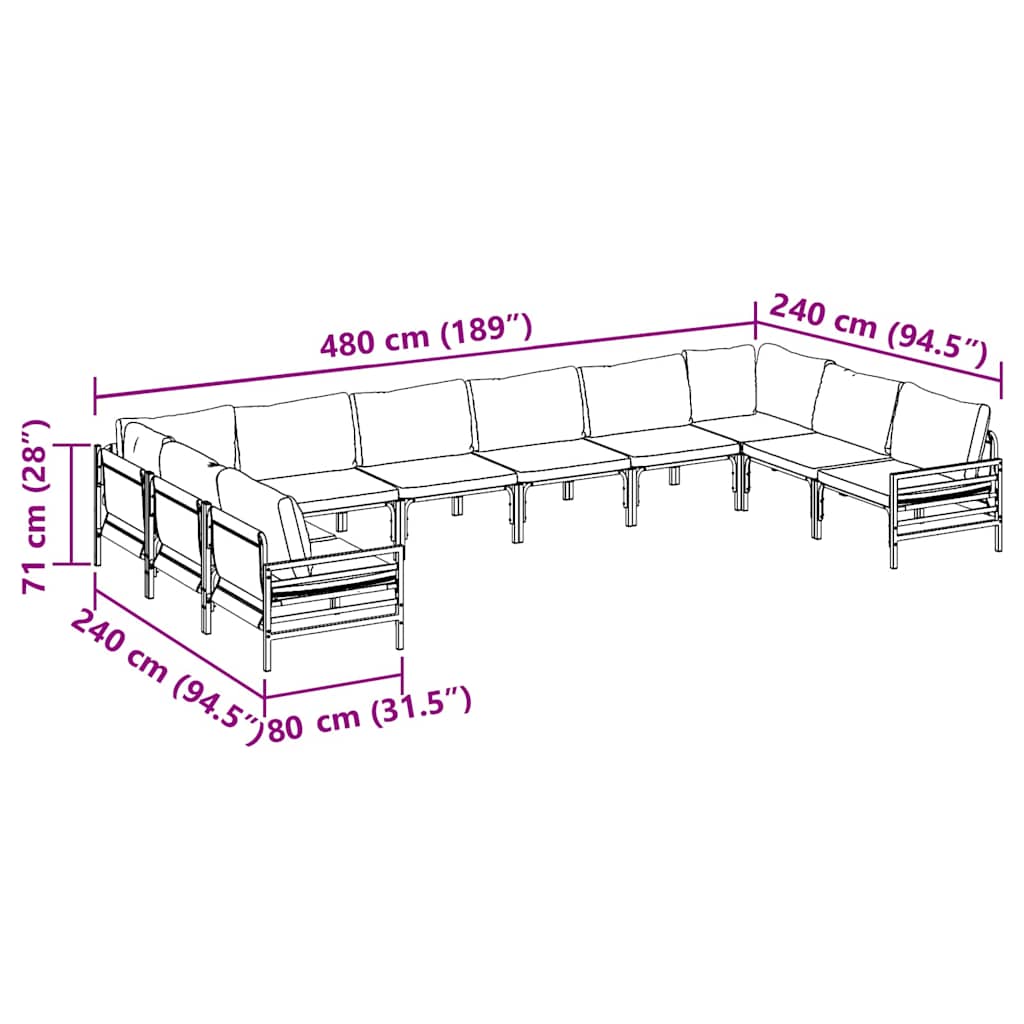 Garden Sofa Set with Cushion 10 pcs Black Steel