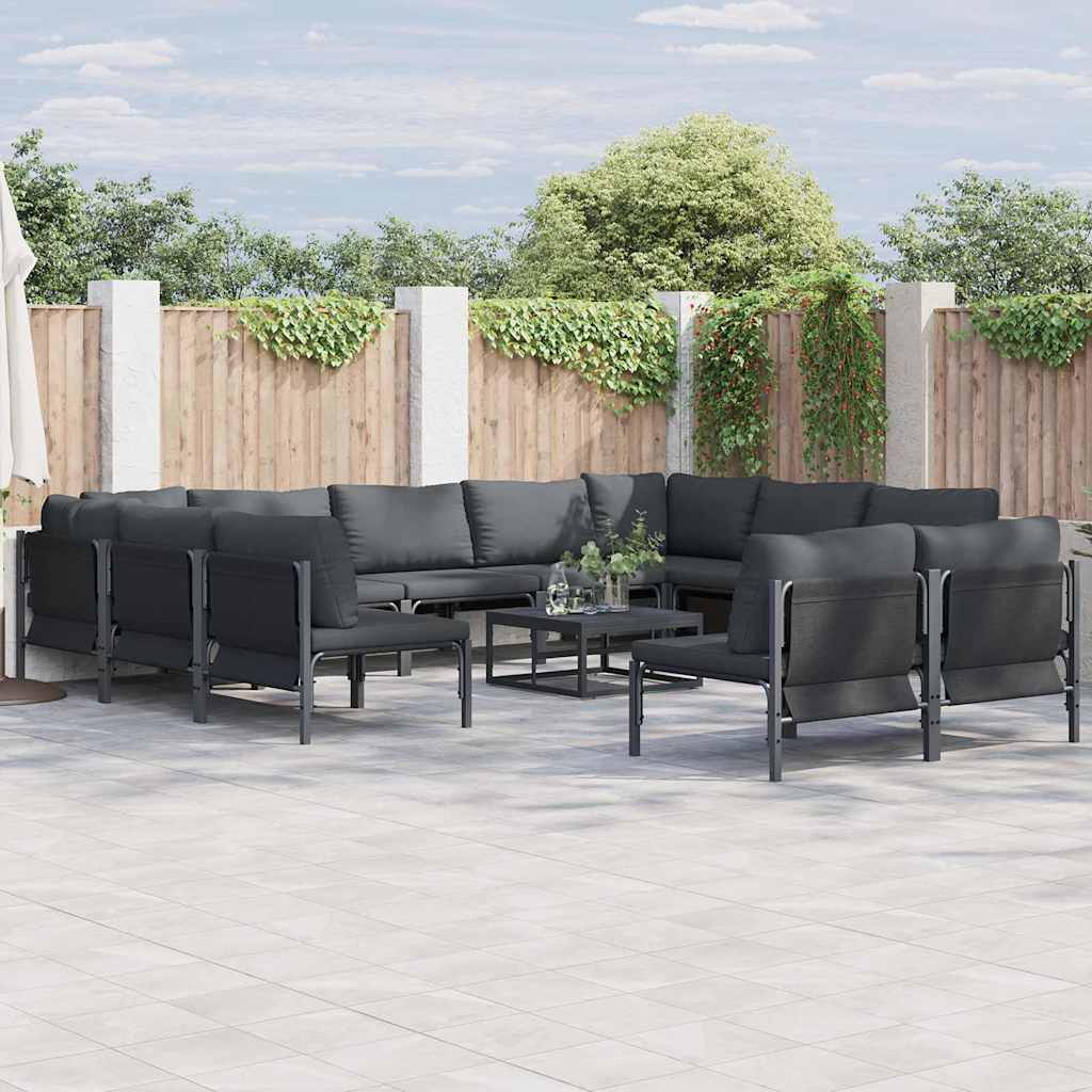 Garden Sofa Set with Cushion 11 pcs Black Steel