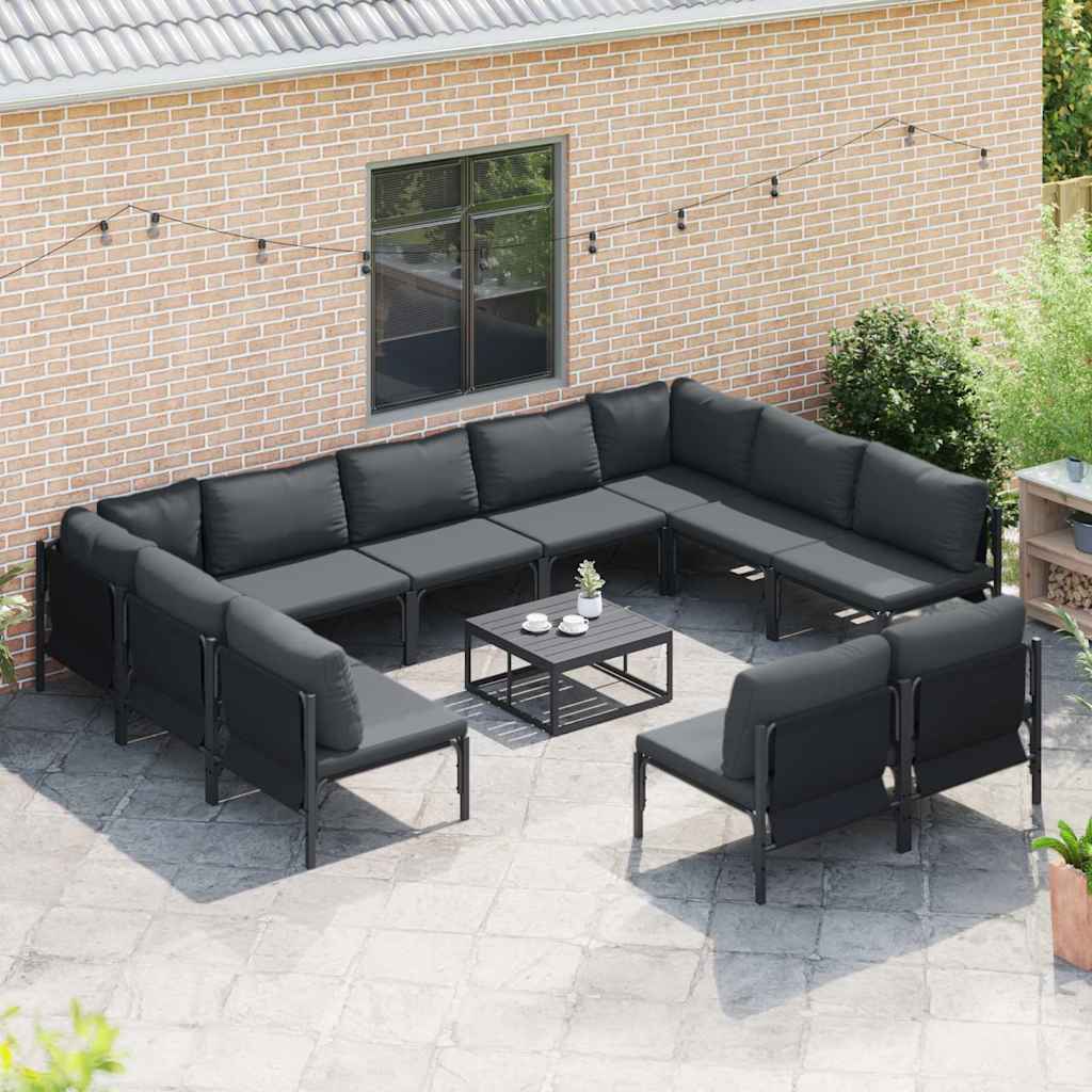 Garden Sofa Set with Cushion 11 pcs Black Steel