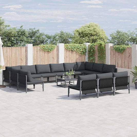 Garden Sofa Set 14 pcs Black Steel