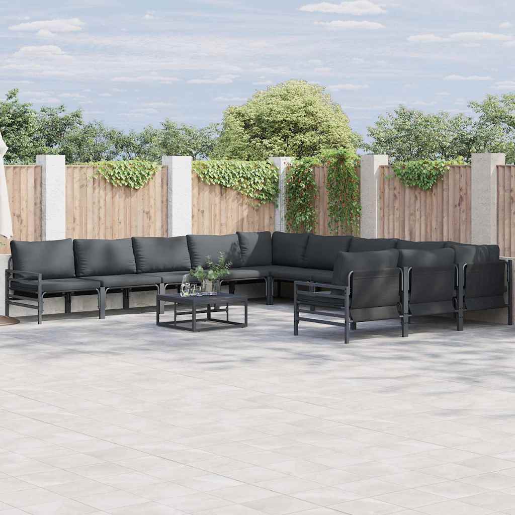 Garden Sofa Set with Cushion 11 pcs Black Steel