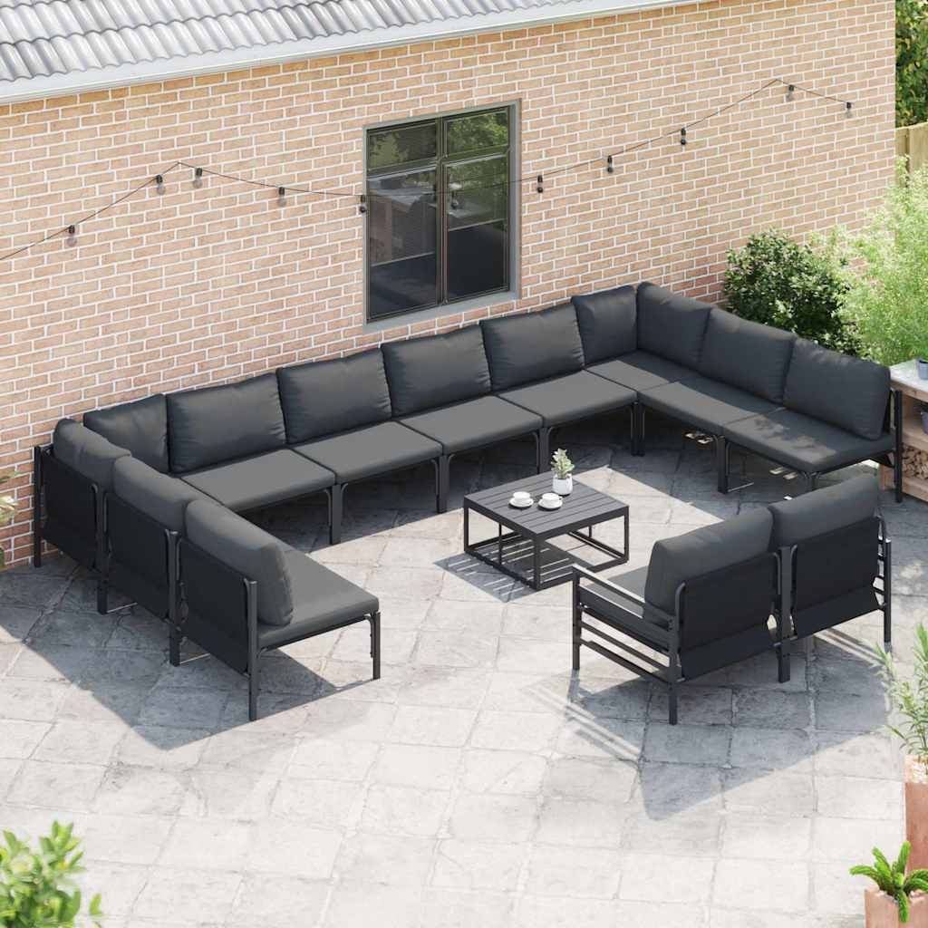 Garden Sofa Set with Cushion 12 pcs Black Steel