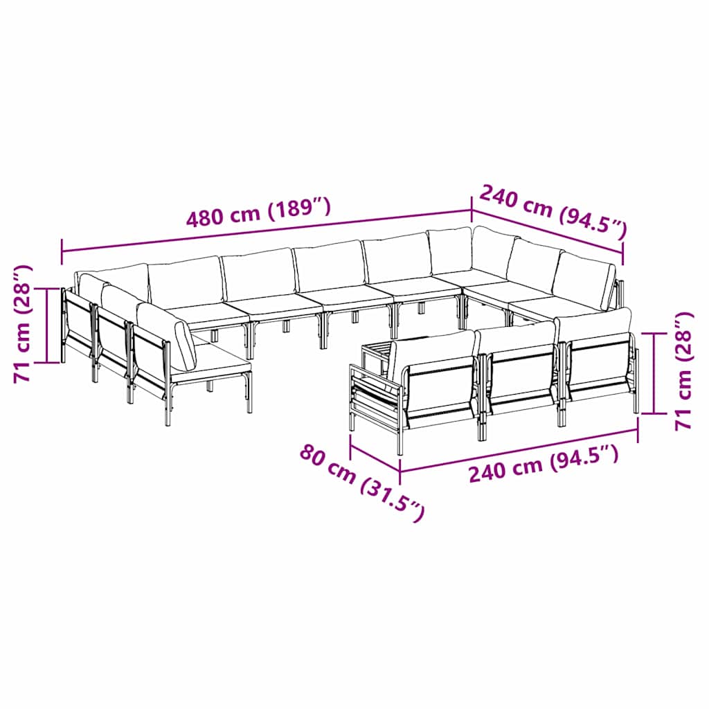 Garden Sofa Set with Cushion 14 pcs Black Steel