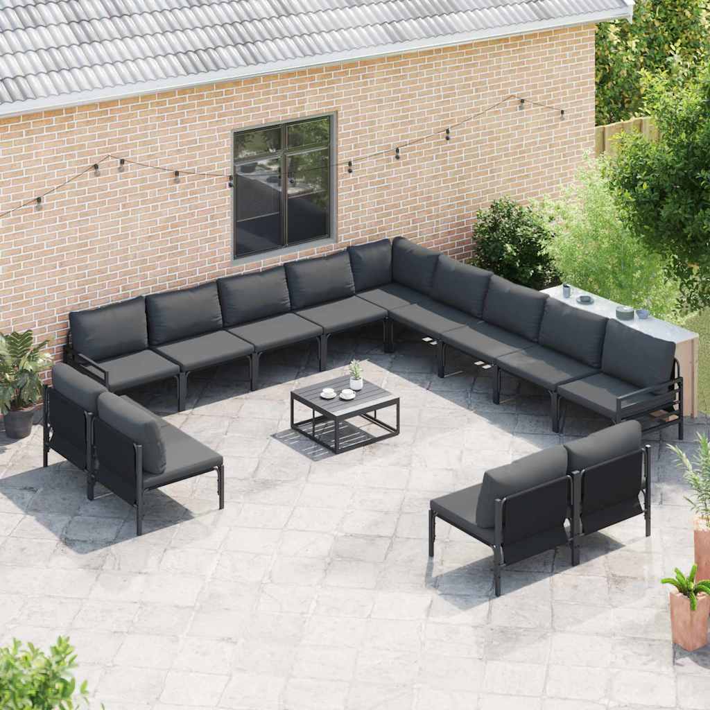 Garden Sofa Set with Cushion 13 pcs Black Steel