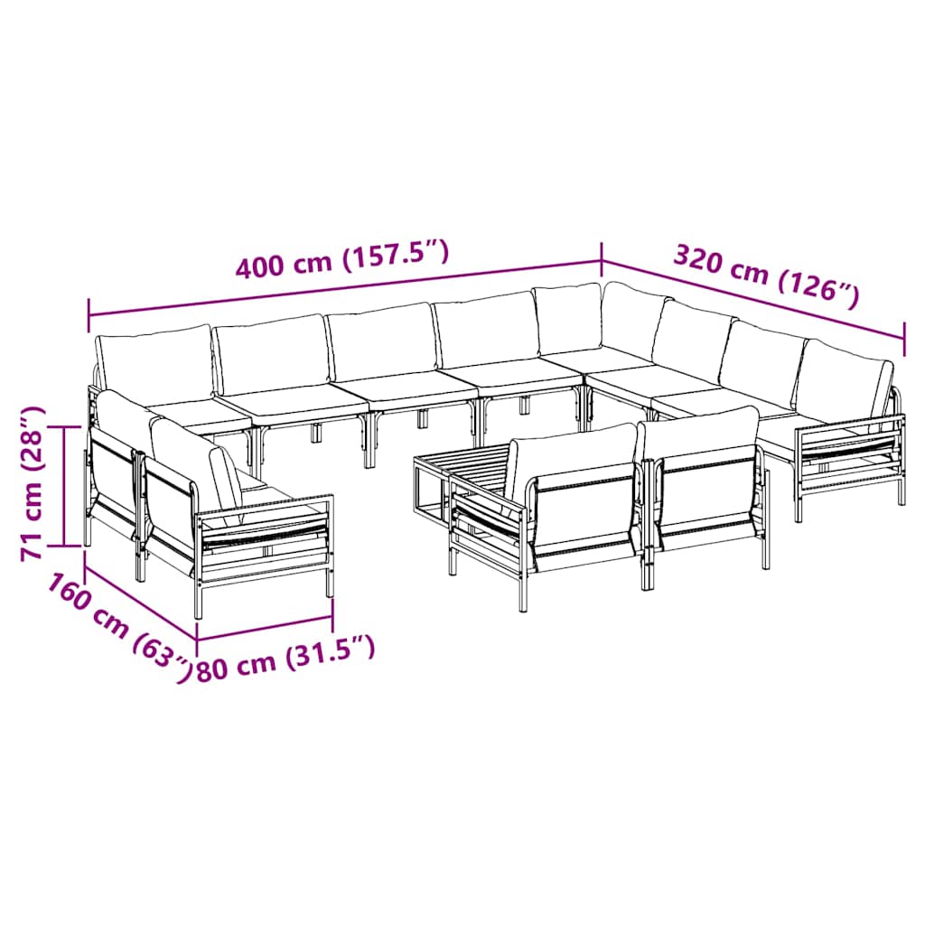 Garden Sofa Set with Cushion 13 pcs Black Steel