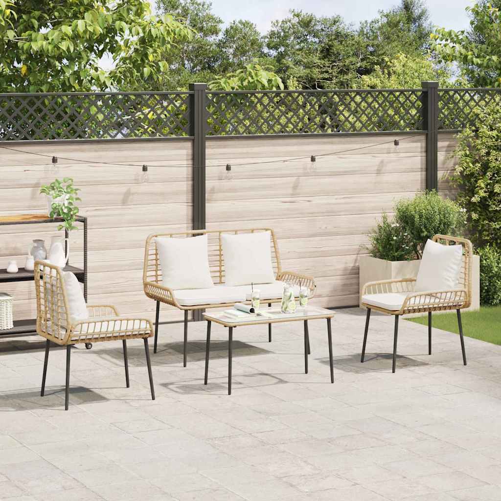 Garden Furniture Set 4 pcs Black and Cream Poly Rattan