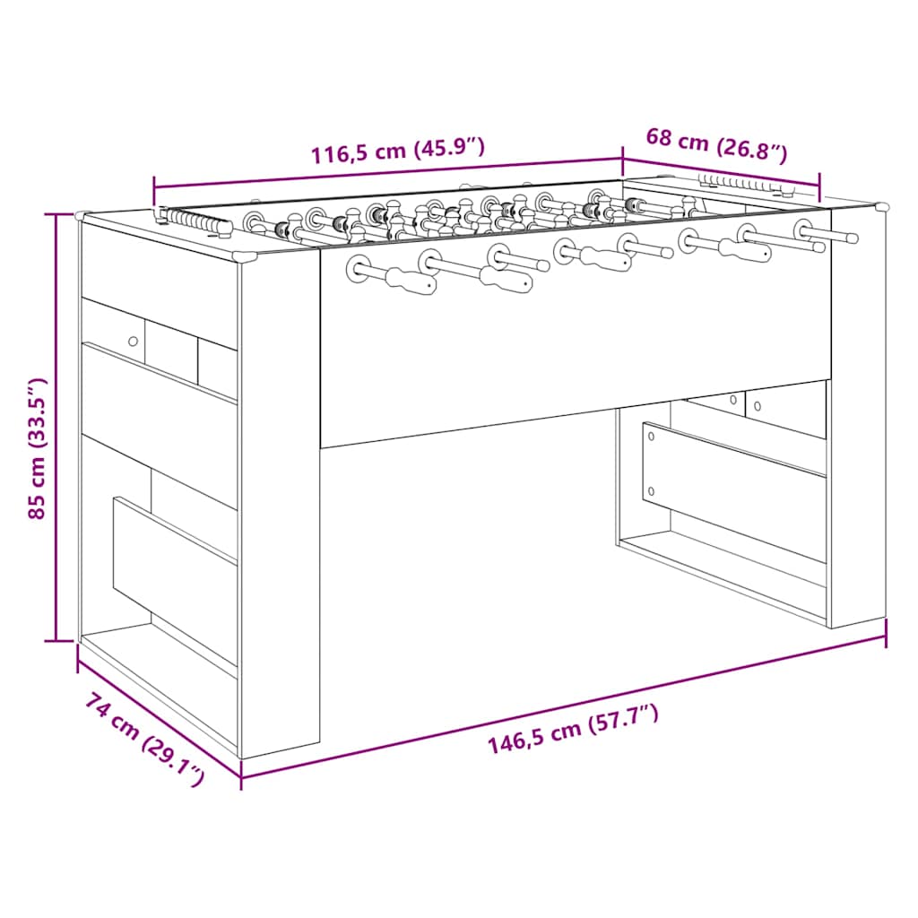 Foosball Table Grey Sonoma 146.5 x 74 x 85 cm Engineered Wood