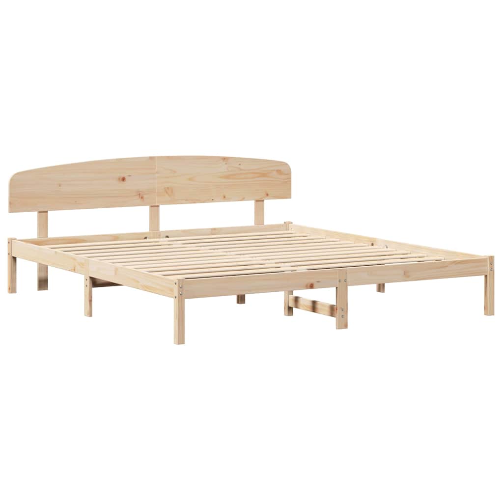 Bed Frame with Headboard Natural 200 x 200 cm Solid Pine Wood