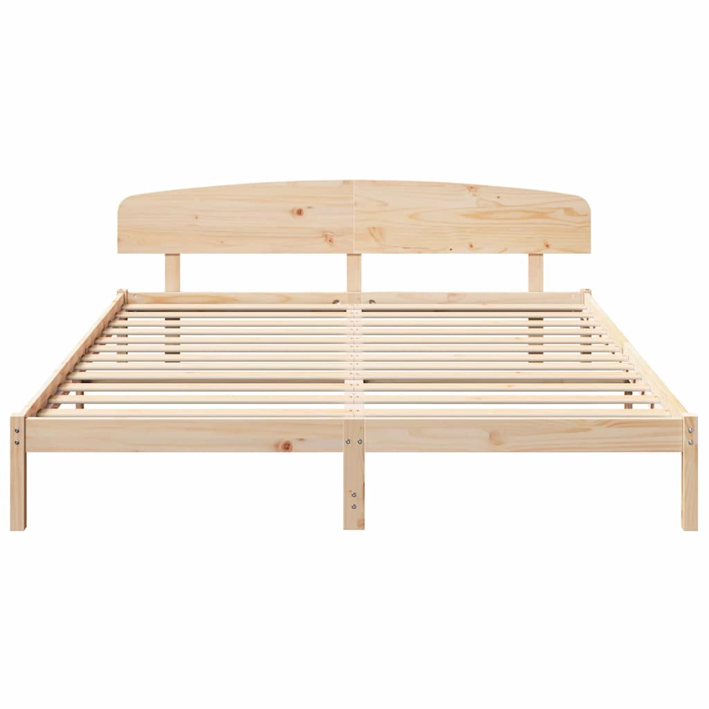 Bed Frame with Headboard Natural 200 x 200 cm Solid Pine Wood