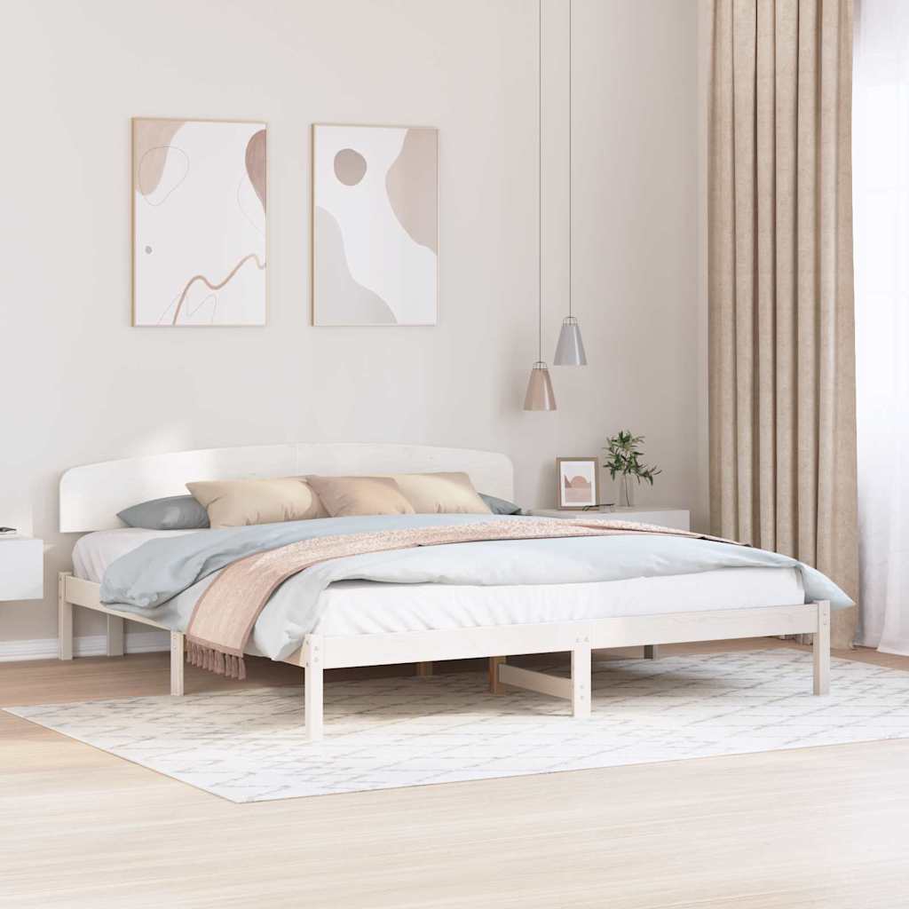 Bed Frame with Headboard White 200 x 200 cm Solid Pine Wood