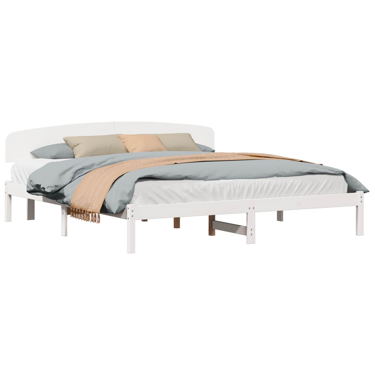 Bed Frame with Headboard White 200 x 200 cm Solid Pine Wood