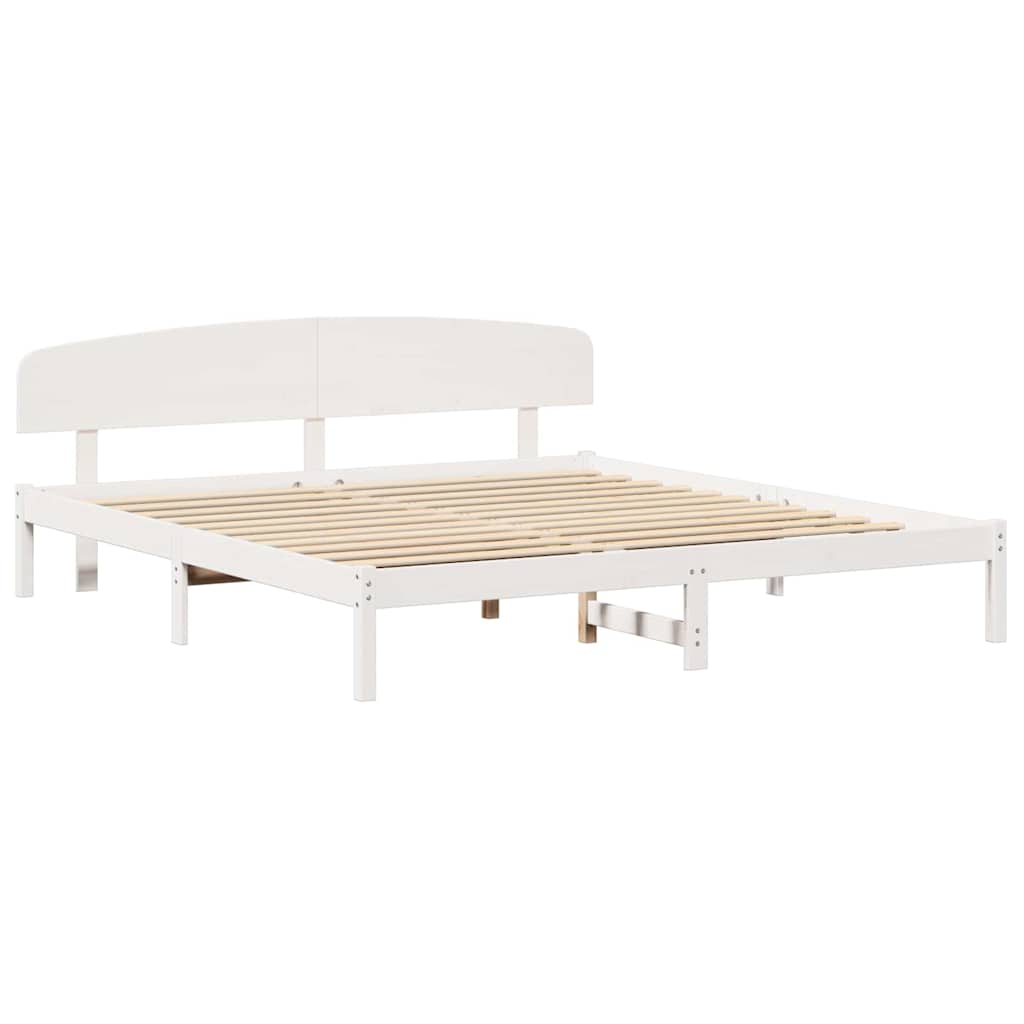 Bed Frame with Headboard White 200 x 200 cm Solid Pine Wood