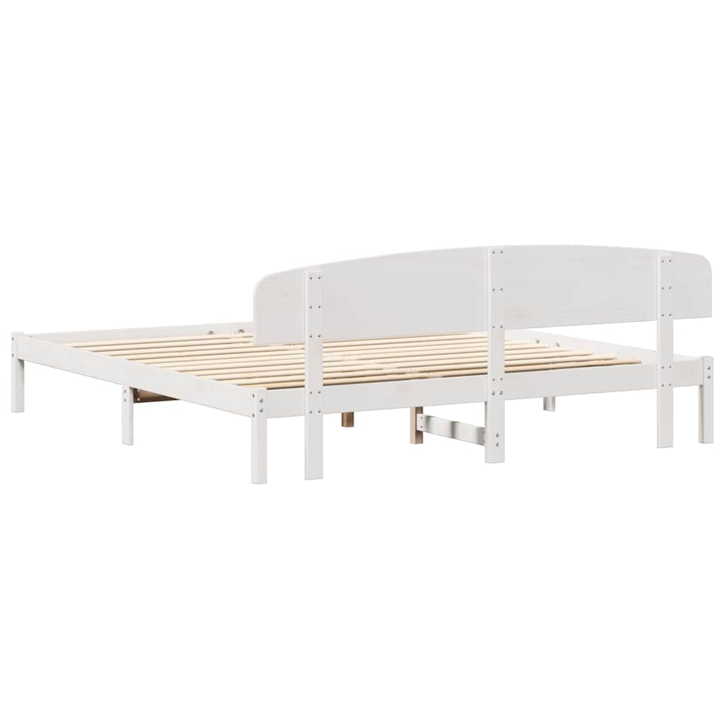 Bed Frame with Headboard White 200 x 200 cm Solid Pine Wood