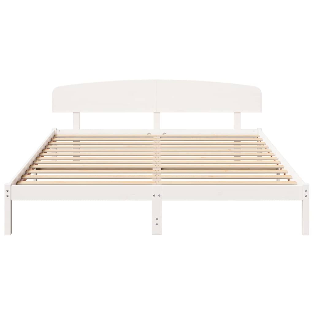 Bed Frame with Headboard White 200 x 200 cm Solid Pine Wood