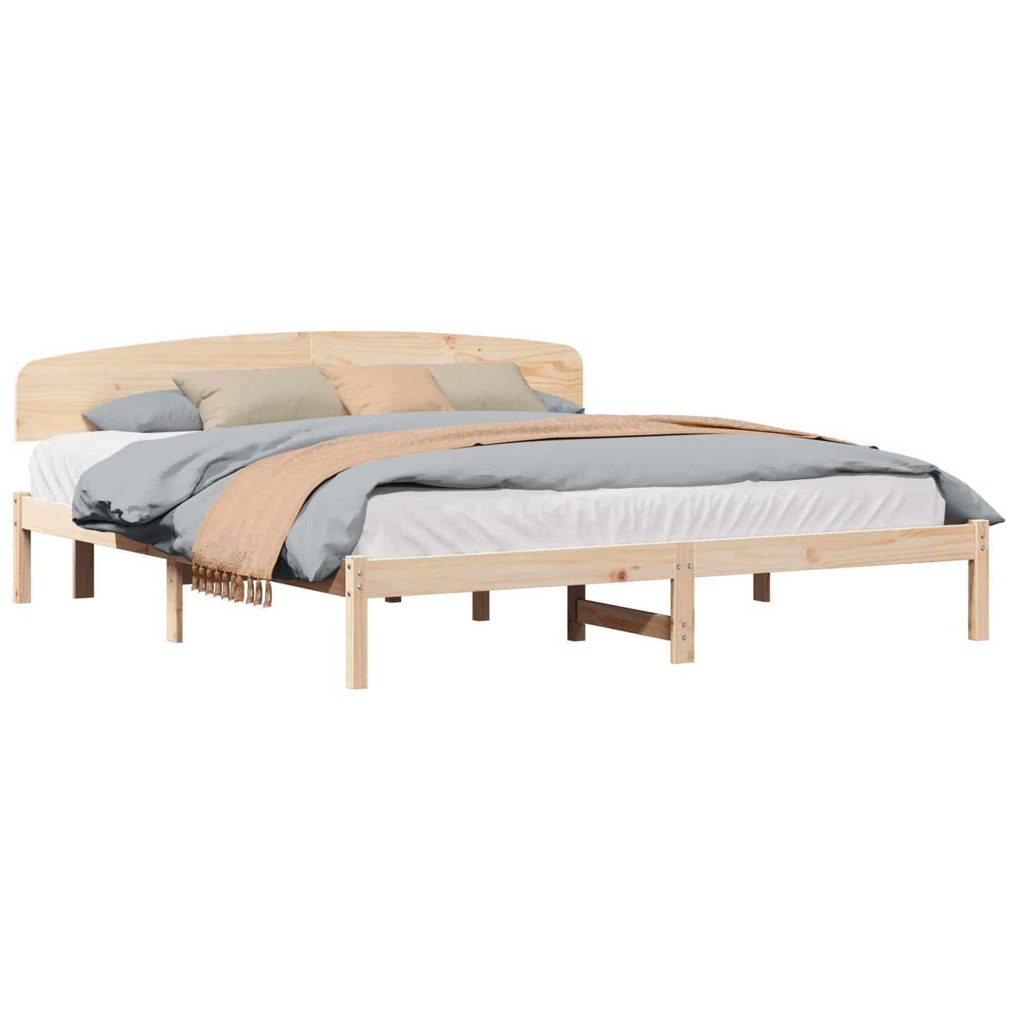 Bed Frame with Headboard Natural 180 x 200 cm Solid Pine Wood