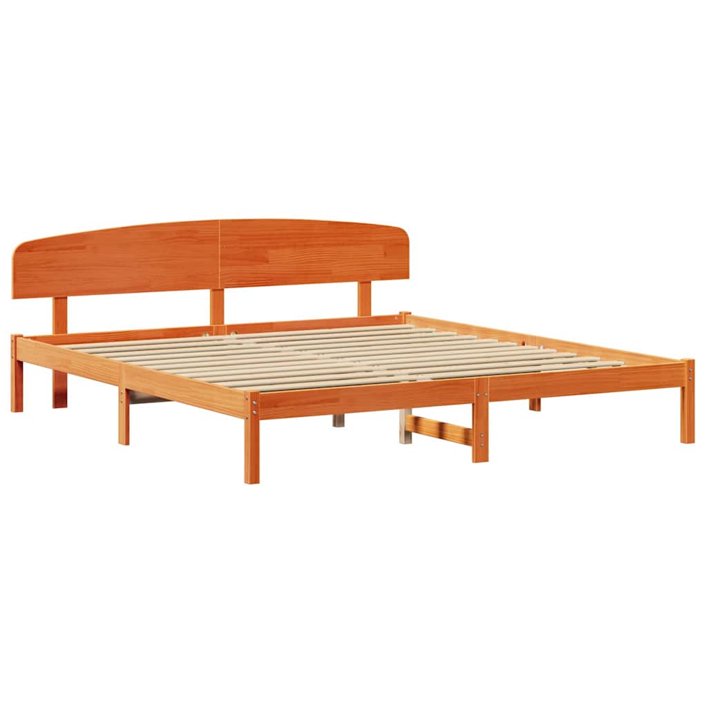 Bed Frame with Headboard Wax Brown 180 x 200 cm Solid Pine Wood