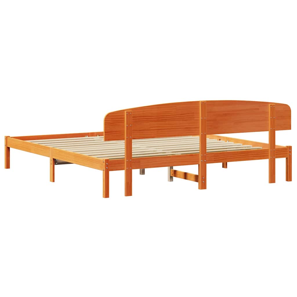 Bed Frame with Headboard Wax Brown 180 x 200 cm Solid Pine Wood