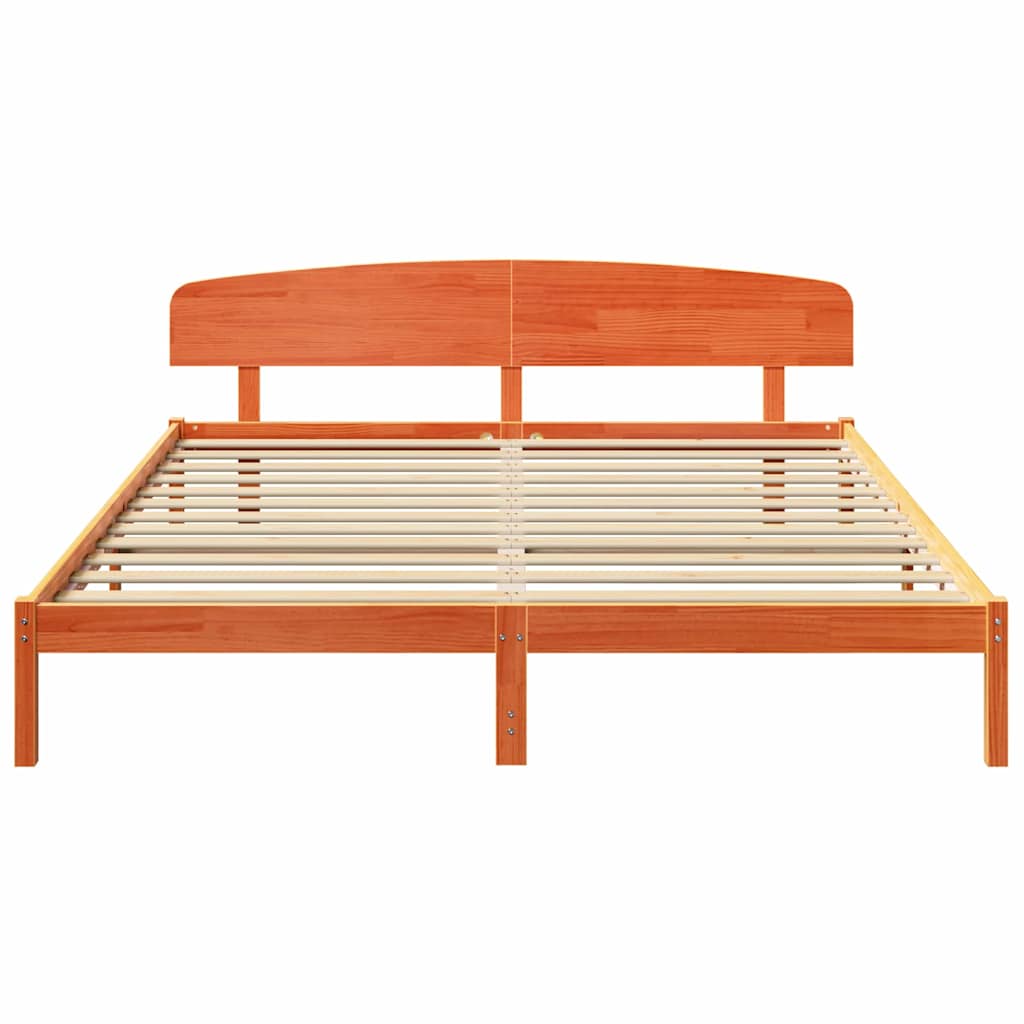 Bed Frame with Headboard Wax Brown 180 x 200 cm Solid Pine Wood