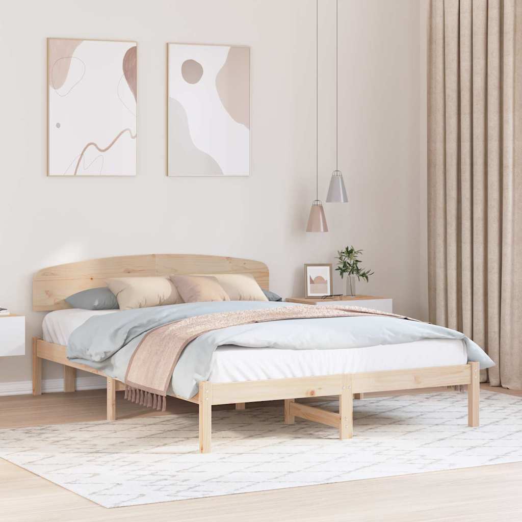 Bed Frame with Headboard Natural 150 x 200 cm Solid Pine Wood