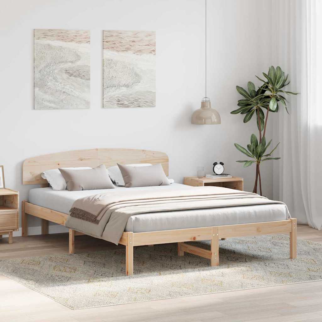 Bed Frame with Headboard Natural 150 x 200 cm Solid Pine Wood