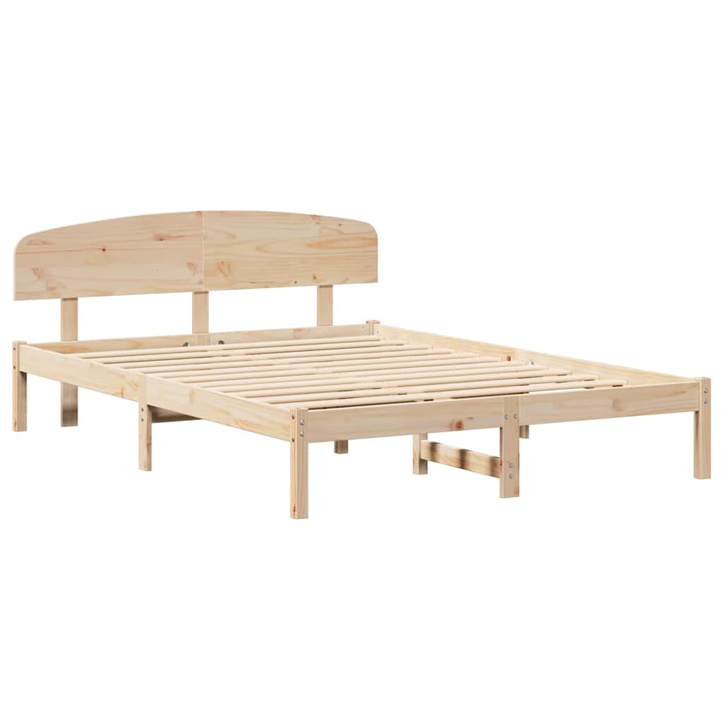 Bed Frame with Headboard Natural 150 x 200 cm Solid Pine Wood