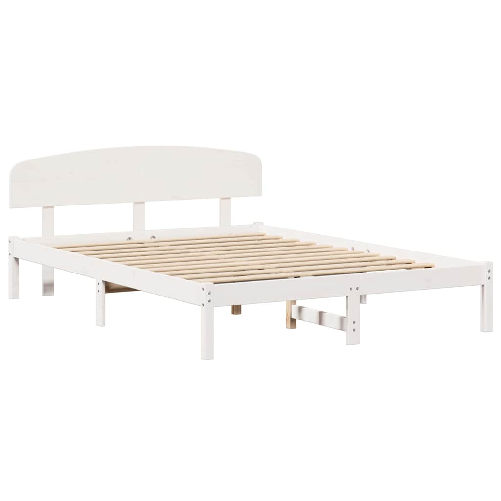 Bed Frame with Headboard White 150 x 200 cm Solid Pine Wood