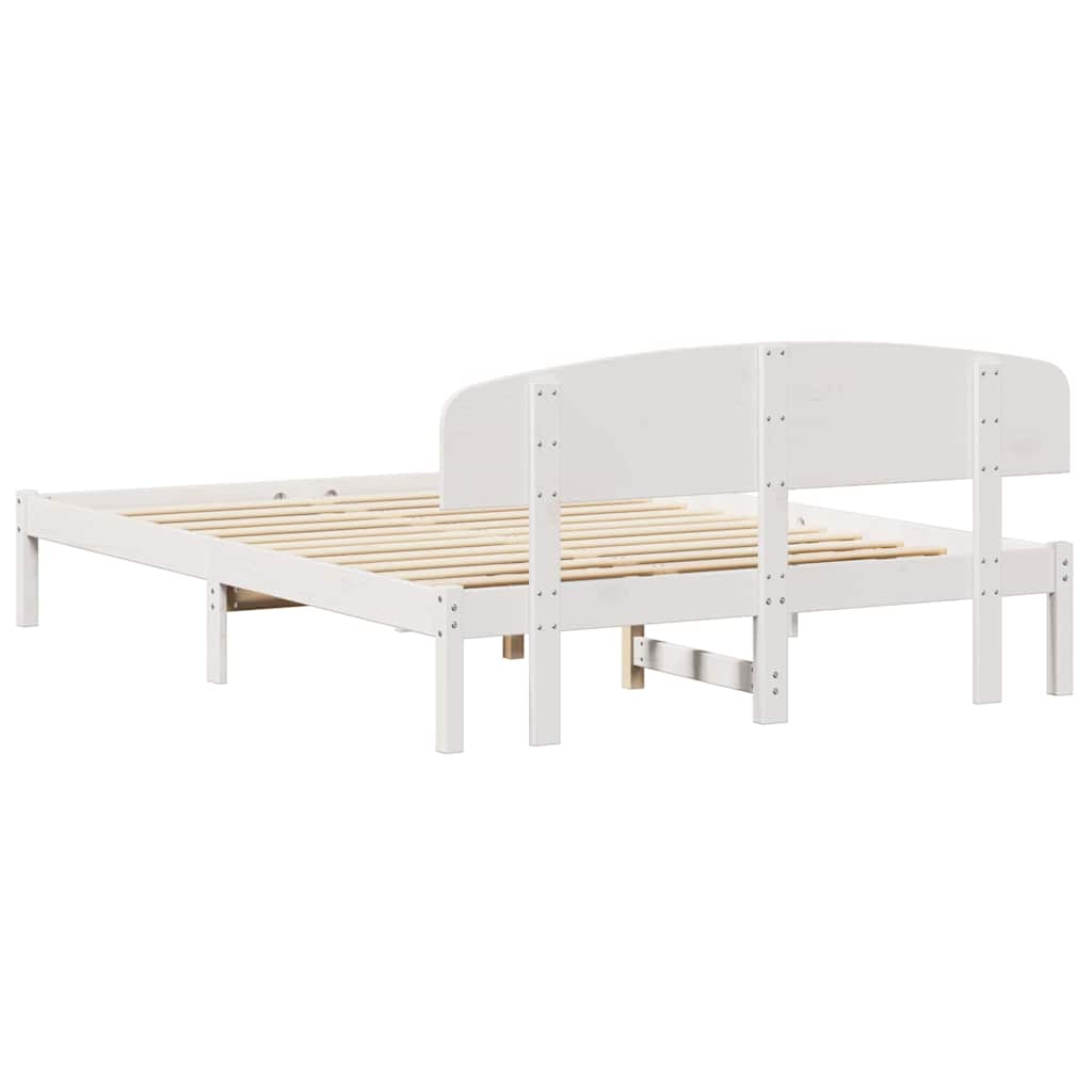 Bed Frame with Headboard White 150 x 200 cm Solid Pine Wood