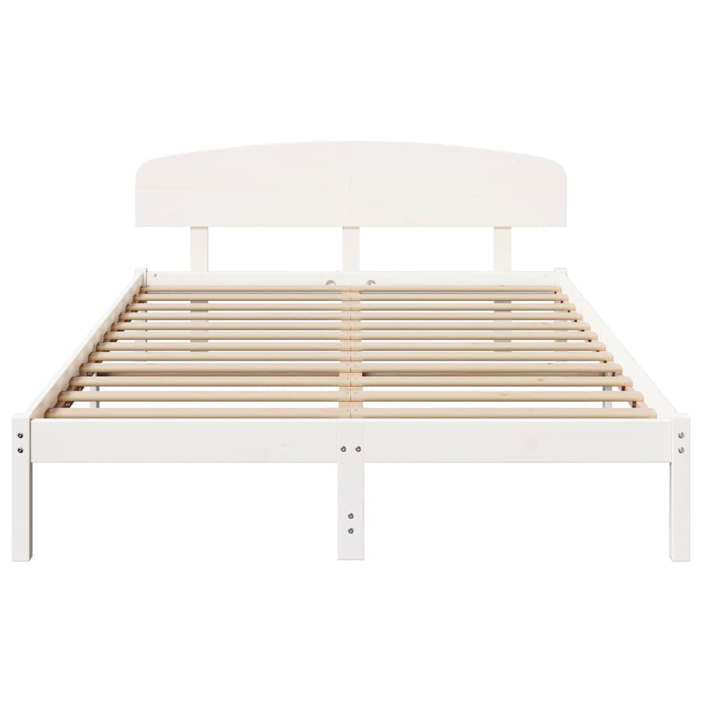 Bed Frame with Headboard White 150 x 200 cm Solid Pine Wood