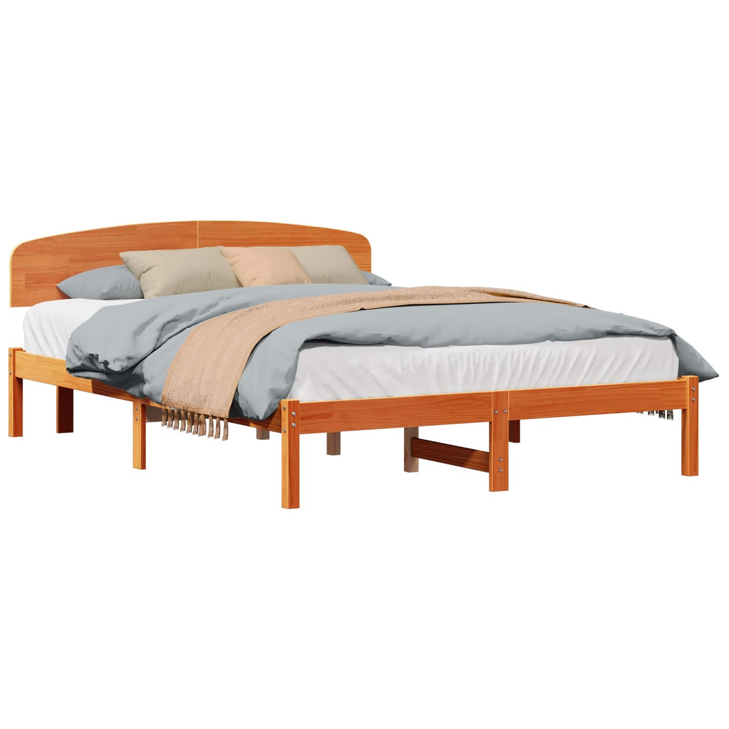Bed Frame with Headboard Wax Brown 150 x 200 cm Solid Pine Wood