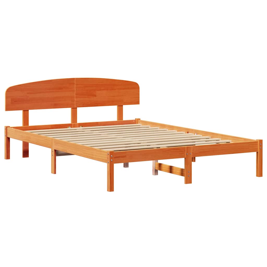 Bed Frame with Headboard Wax Brown 150 x 200 cm Solid Pine Wood