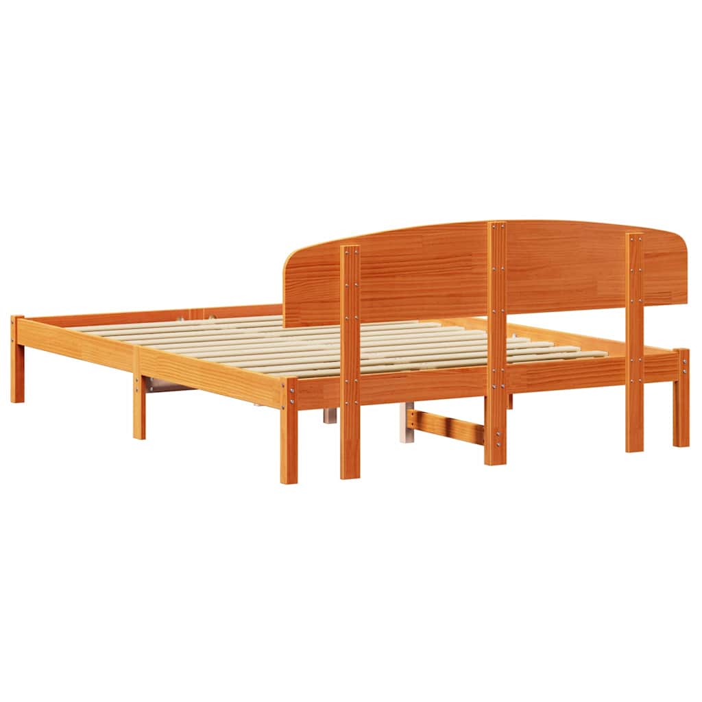 Bed Frame with Headboard Wax Brown 150 x 200 cm Solid Pine Wood
