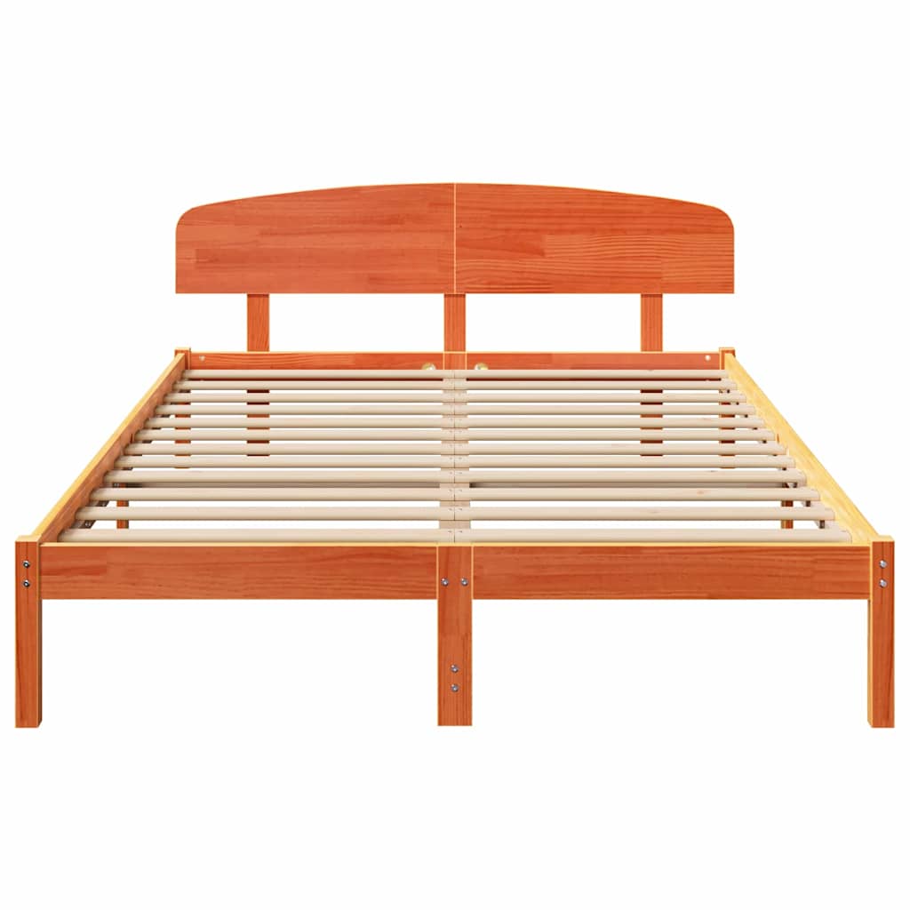 Bed Frame with Headboard Wax Brown 150 x 200 cm Solid Pine Wood