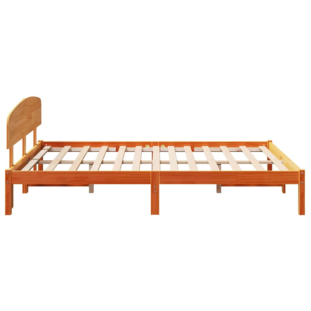 Bed Frame with Headboard Wax Brown 150 x 200 cm Solid Pine Wood