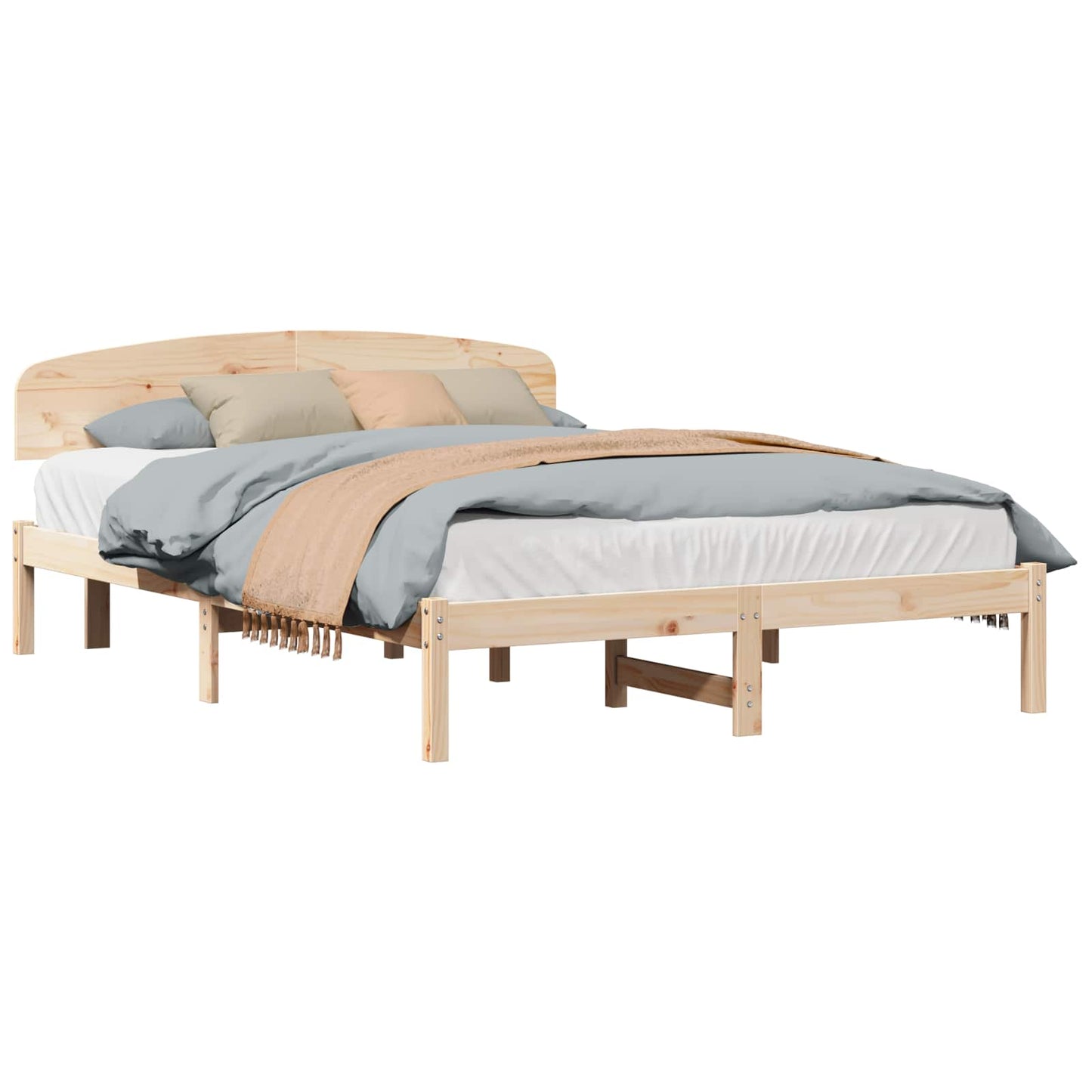 Bed Frame with Headboard Natural 140 x 200 cm Solid Pine Wood