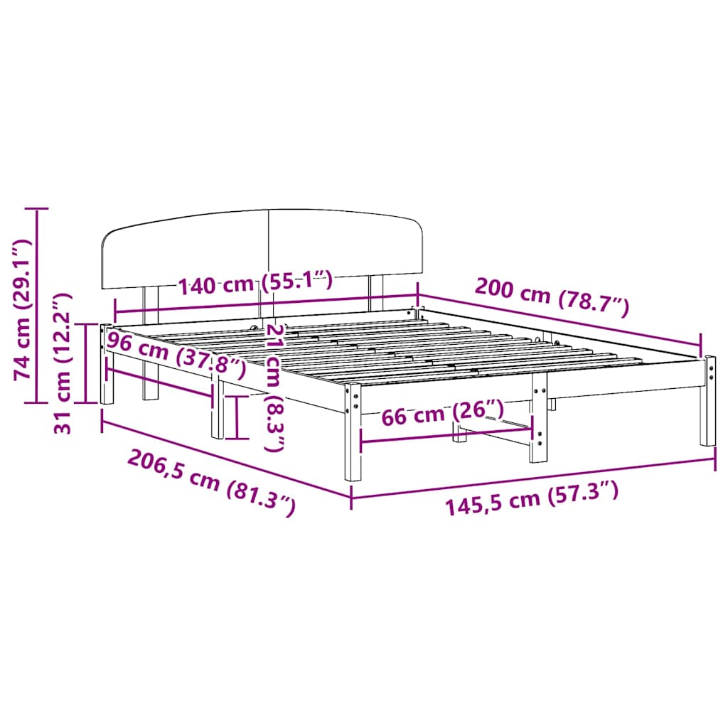 Bed Frame with Headboard Natural 140 x 200 cm Solid Pine Wood
