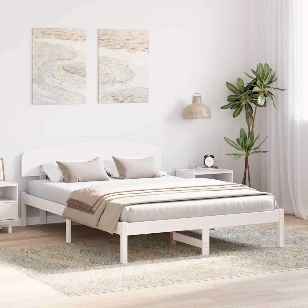Bed Frame with Headboard White 140 x 200 cm Solid Pine Wood