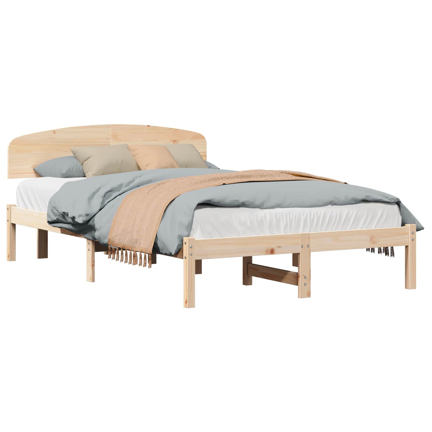 Bed Frame with Headboard Natural 120 x 200 cm Solid Pine Wood