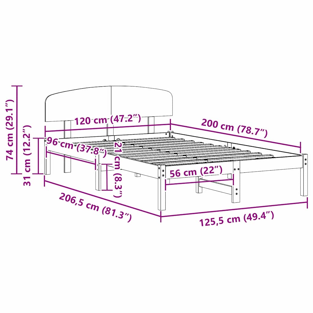 Bed Frame with Headboard Wax Brown 120 x 200 cm Solid Pine Wood