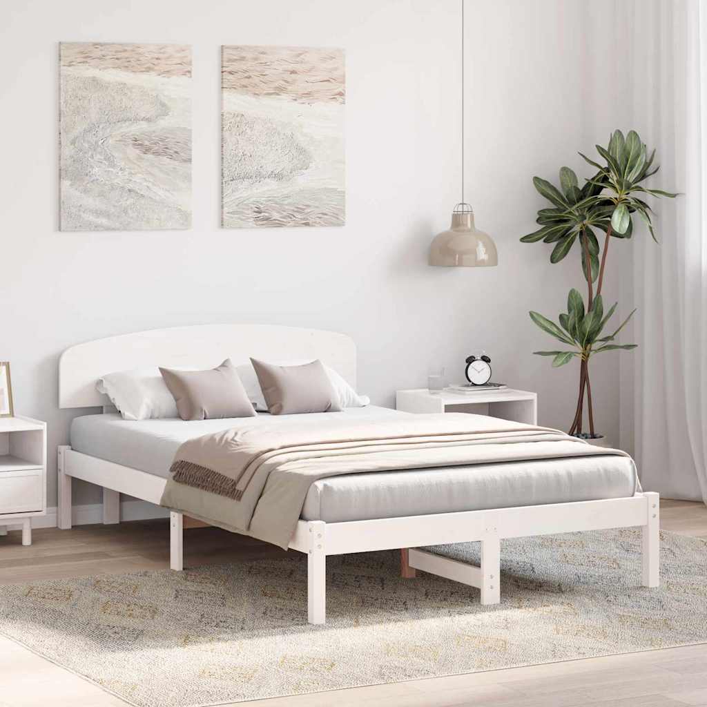 Bed Frame with Headboard White 140 x 190 cm Solid Pine Wood