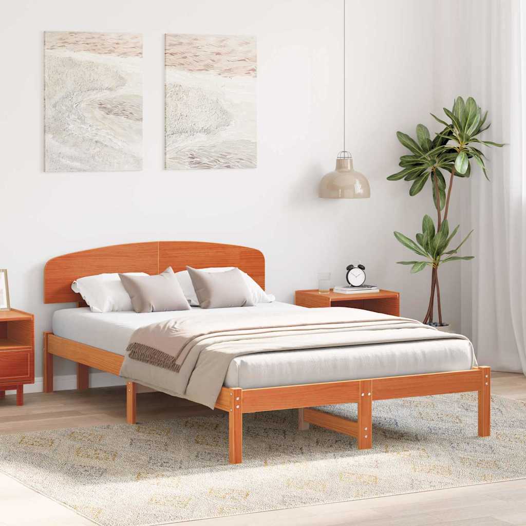 Bed Frame with Headboard Wax Brown 140 x 190 cm Solid Pine Wood