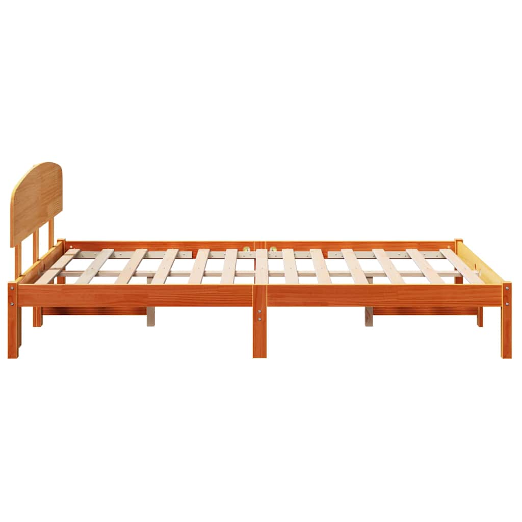 Bed Frame with Headboard Wax Brown 140 x 190 cm Solid Pine Wood