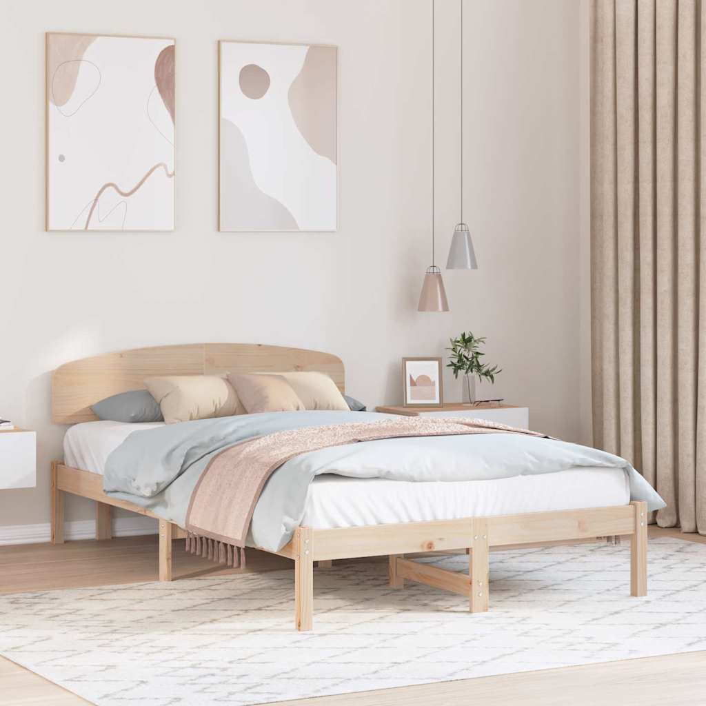 Bed Frame with Headboard Natural 135 x 190 cm Solid Pine Wood