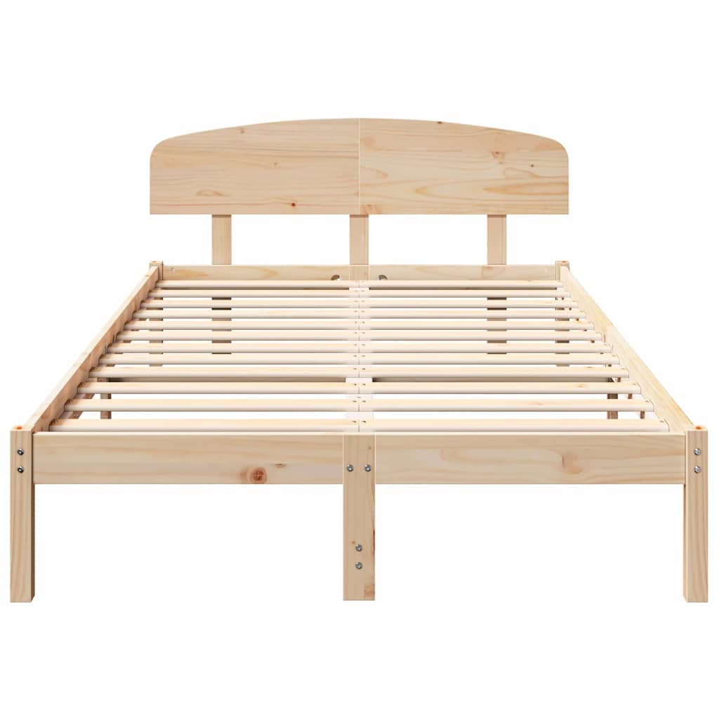 Bed Frame with Headboard Natural 135 x 190 cm Solid Pine Wood