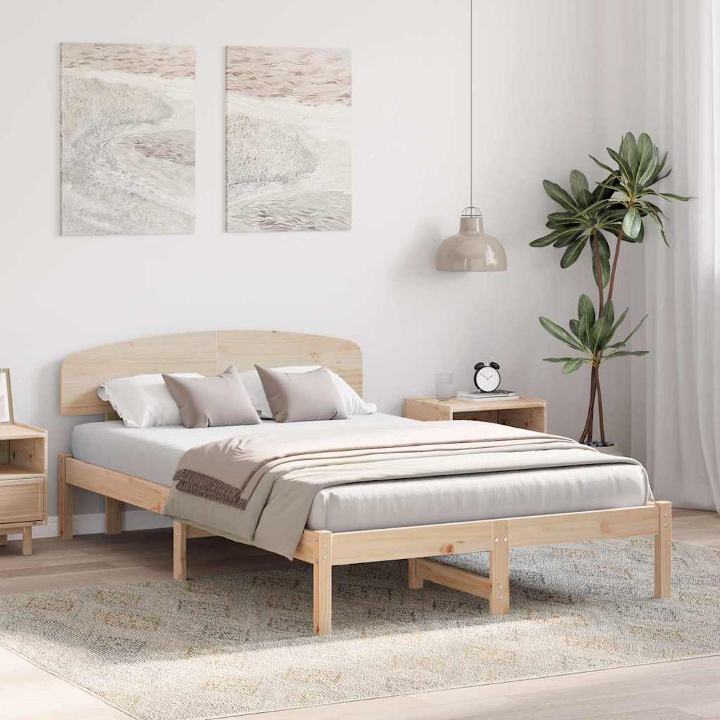 Bed Frame with Headboard Natural 120 x 190 cm Solid Pine Wood
