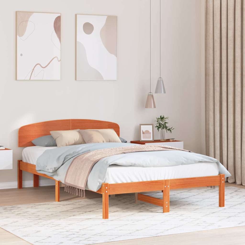 Bed Frame with Headboard Wax Brown 120 x 190 cm Solid Pine Wood