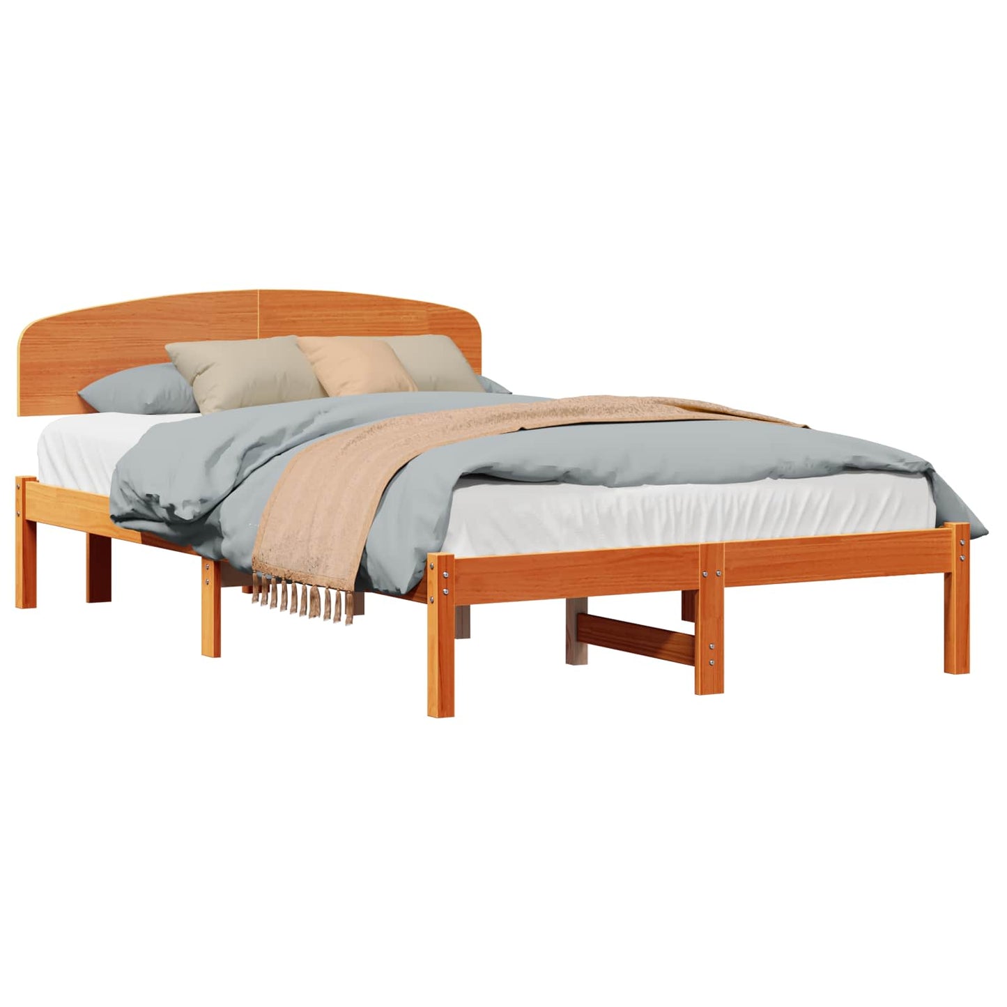 Bed Frame with Headboard Wax Brown 120 x 190 cm Solid Pine Wood