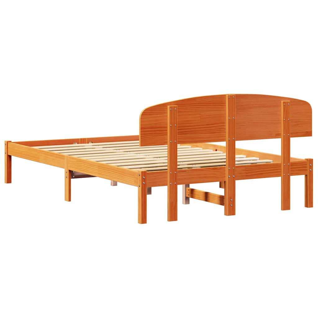 Bed Frame with Headboard Wax Brown 120 x 190 cm Solid Pine Wood