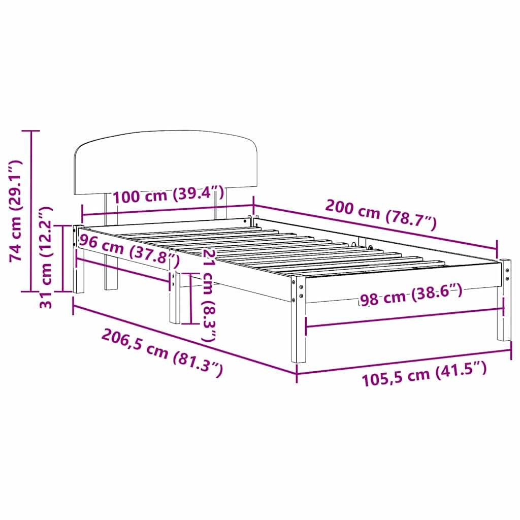 Bed Frame with Headboard Wax Brown 100 x 200 cm Solid Pine Wood